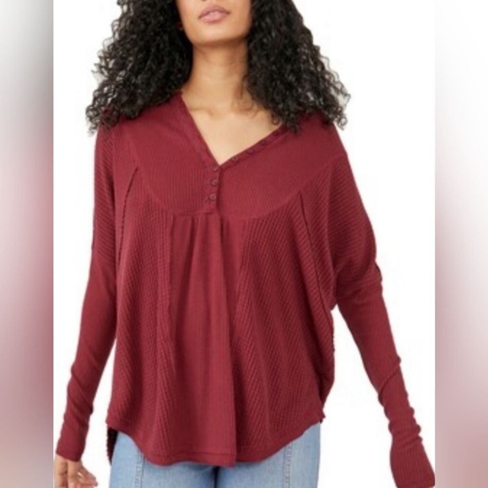 Free People Leo Henley Zinfandel Size XS Waffle Knit NWT